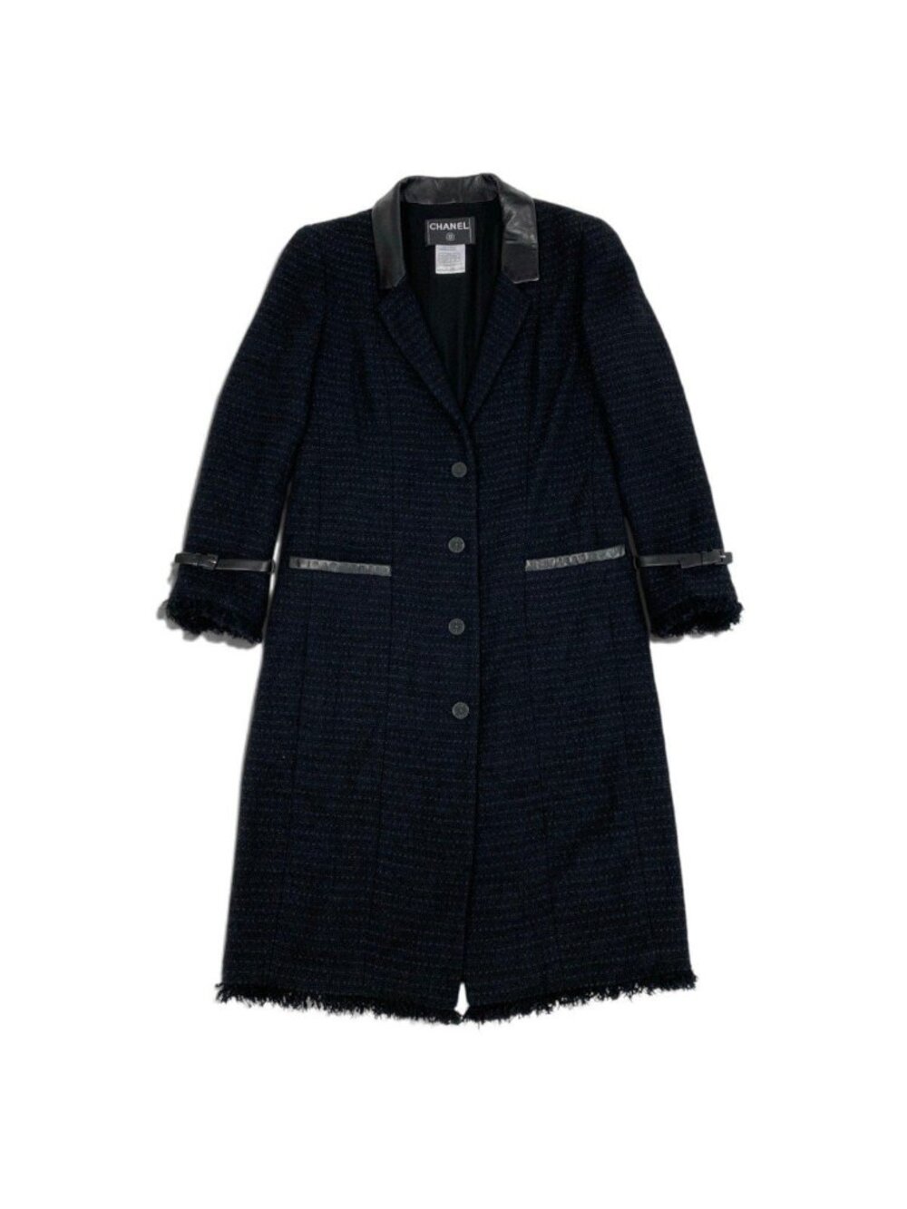 Chanel 04A Leather Tweed Coat 04A Trimmed Black 40